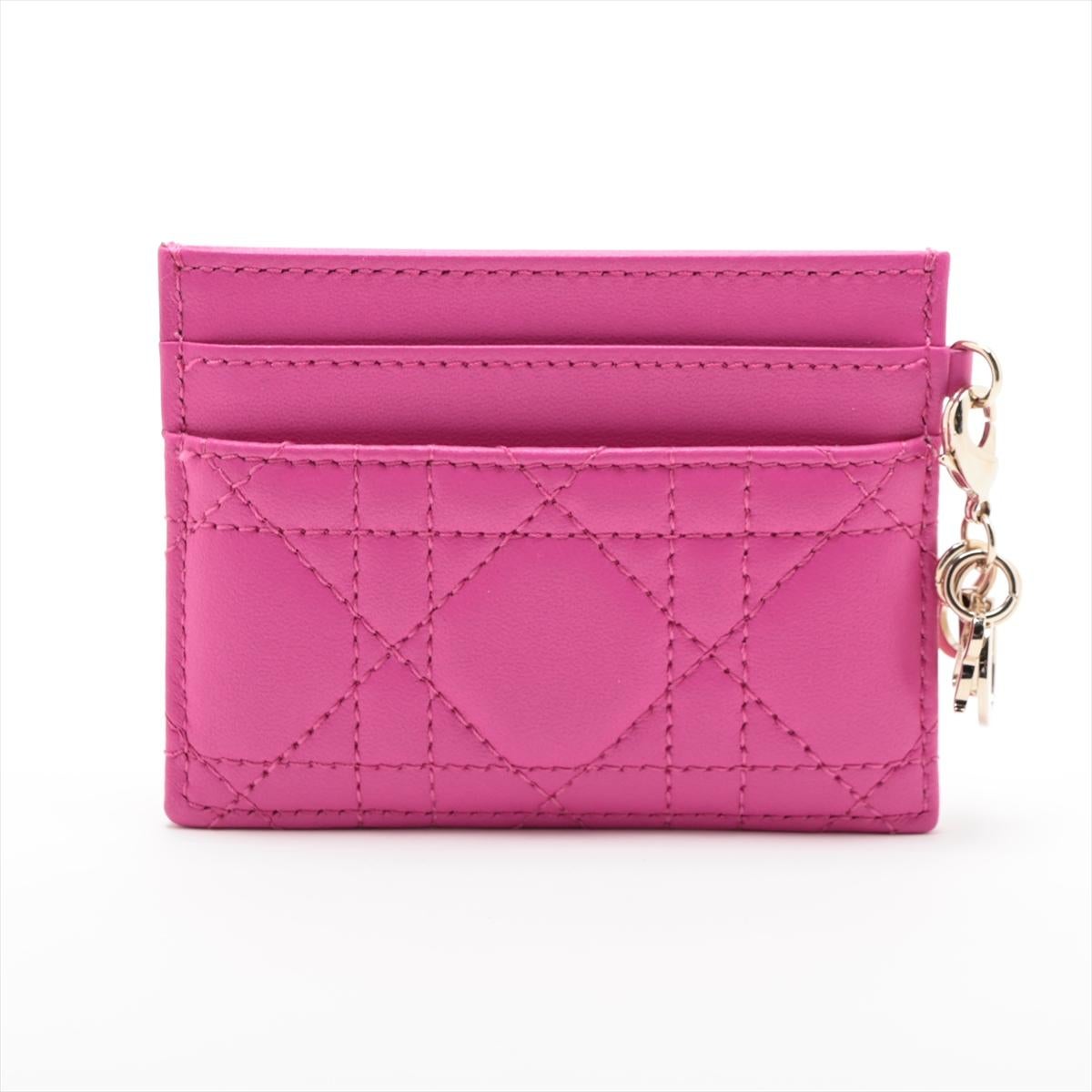 Christian Dior Lady Dior Lambskin Cannage Card Case Fuchsia Pink In Good Condition For Sale In Indianapolis, IN