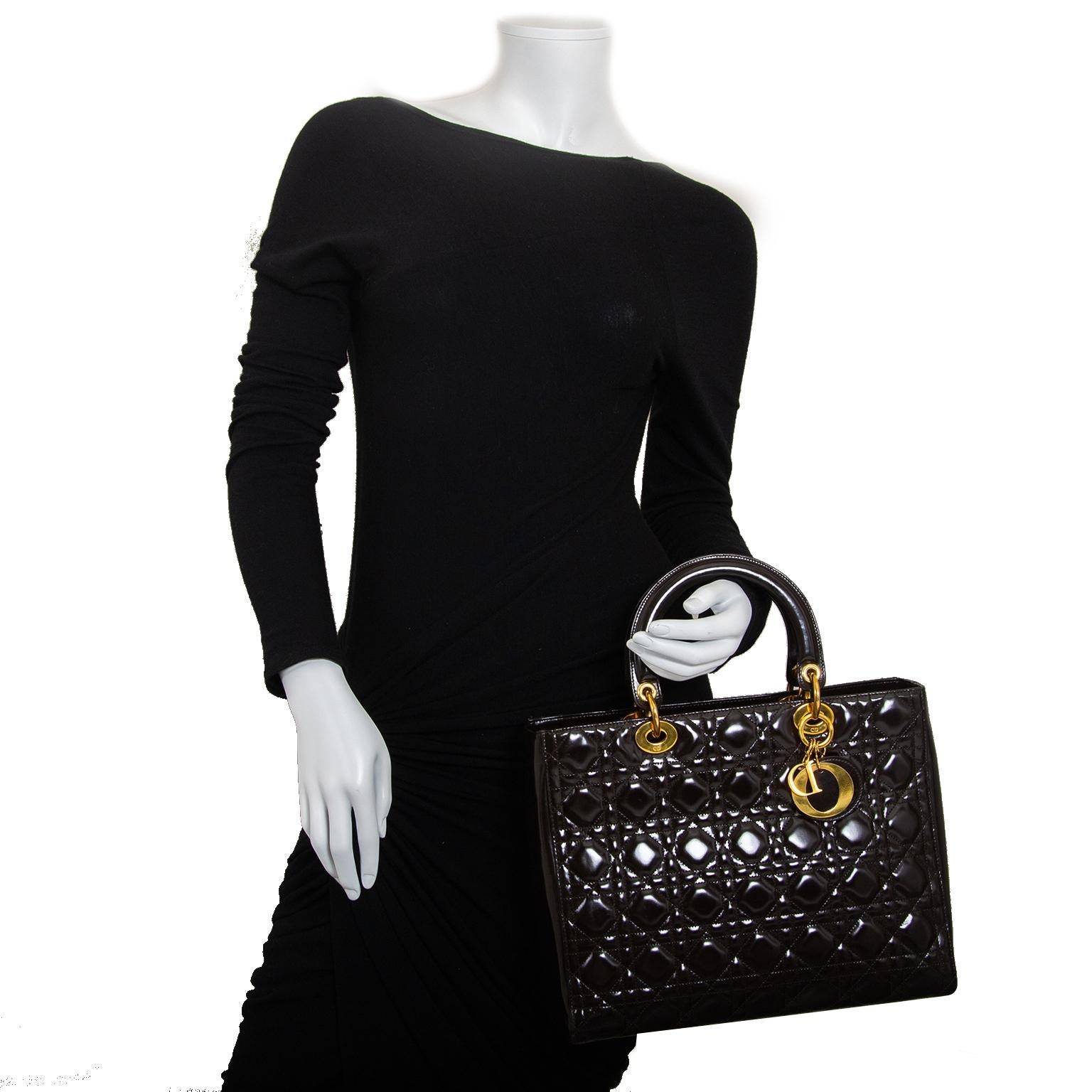 Black Christian Dior Lady Dior Large Brown Handbag