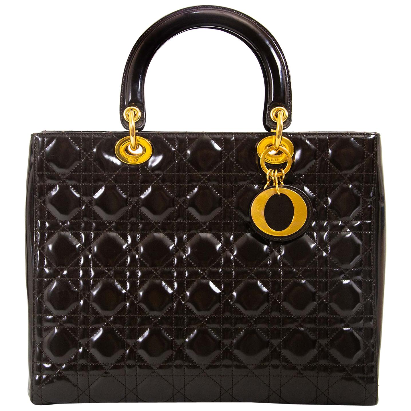 Christian Dior Lady Dior Large Brown Handbag For Sale