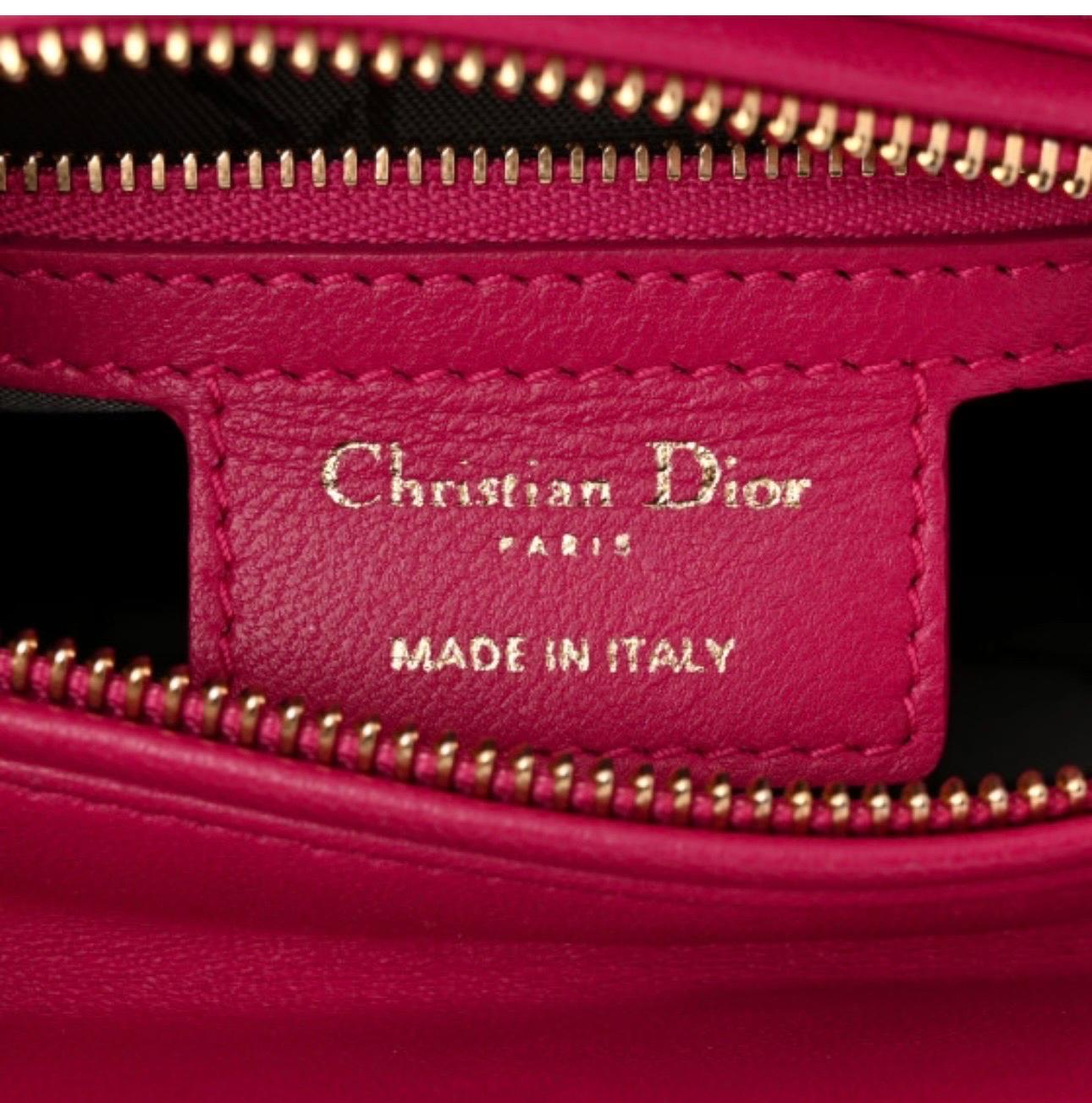 Christian Dior Lady Dior Large Lambskin Hot Pink / Fuschia Handbag, Excellent For Sale 7