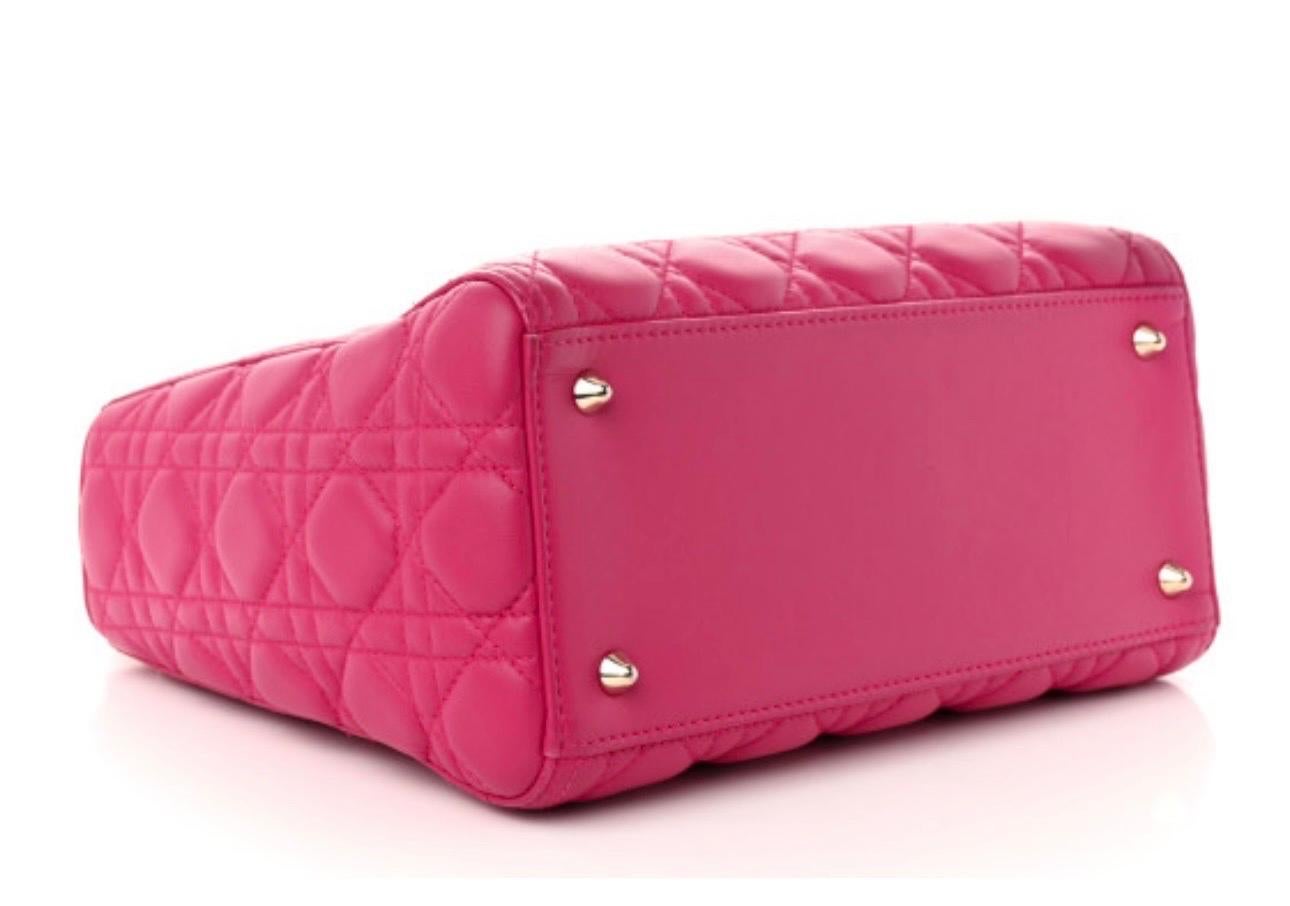 Christian Dior Lady Dior Large Lambskin Hot Pink / Fuschia Handbag, Excellent For Sale 9