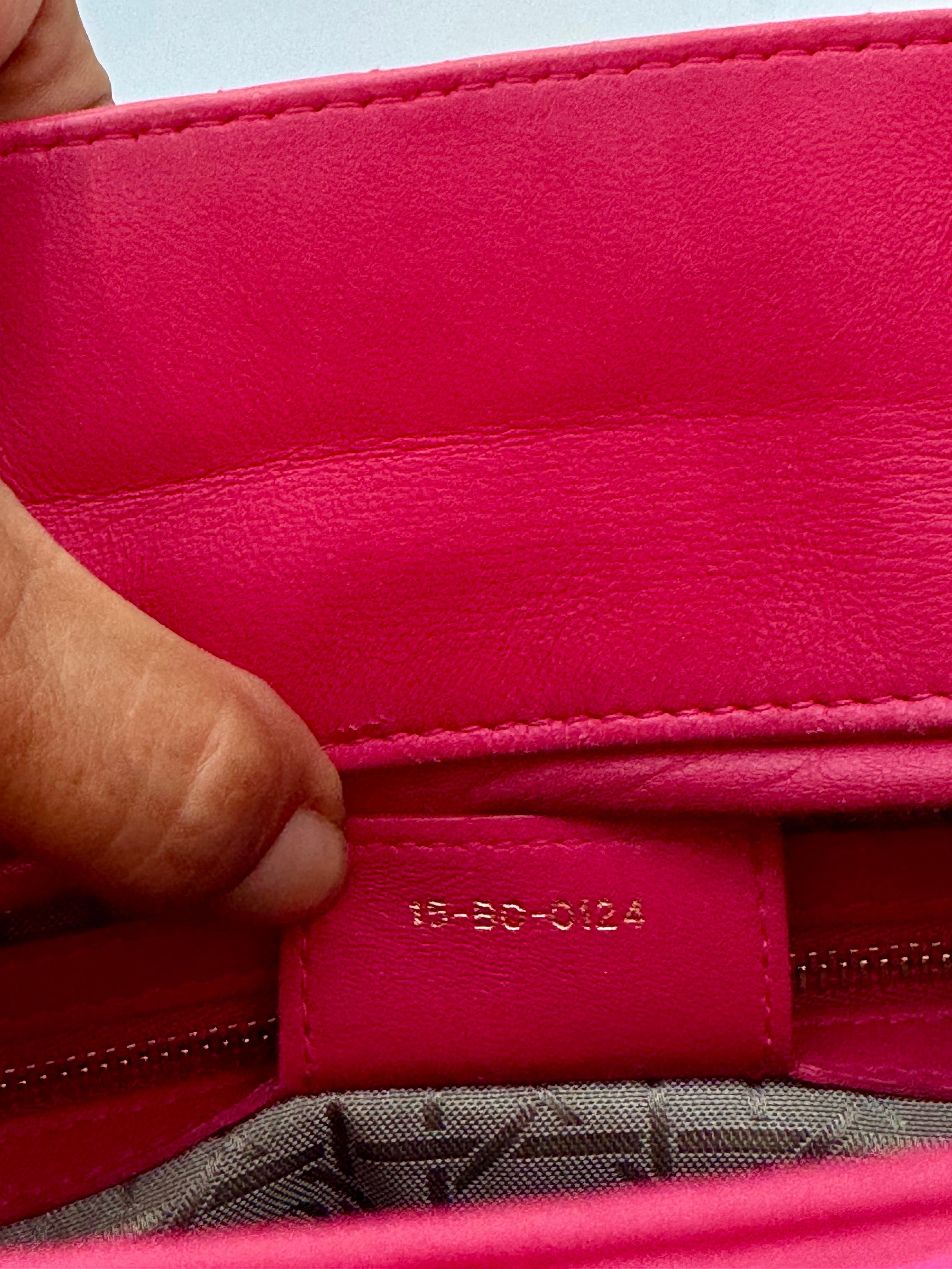 Christian Dior Lady Dior Large Lambskin Hot Pink / Fuschia Handbag, Excellent In Excellent Condition For Sale In New York, NY