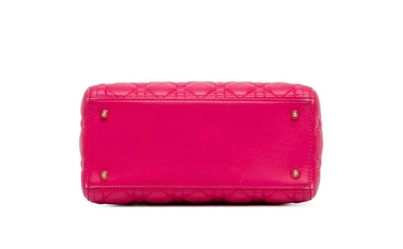 Christian Dior Lady Dior Large Lambskin Hot Pink / Fuschia Handbag, Excellent For Sale 3
