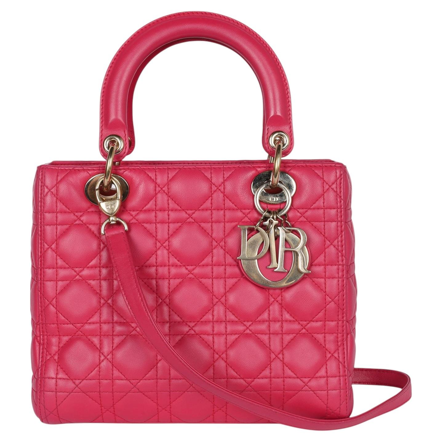 Christian Dior Fuchsia Pink Lambskin Cannage Lady D Handbag