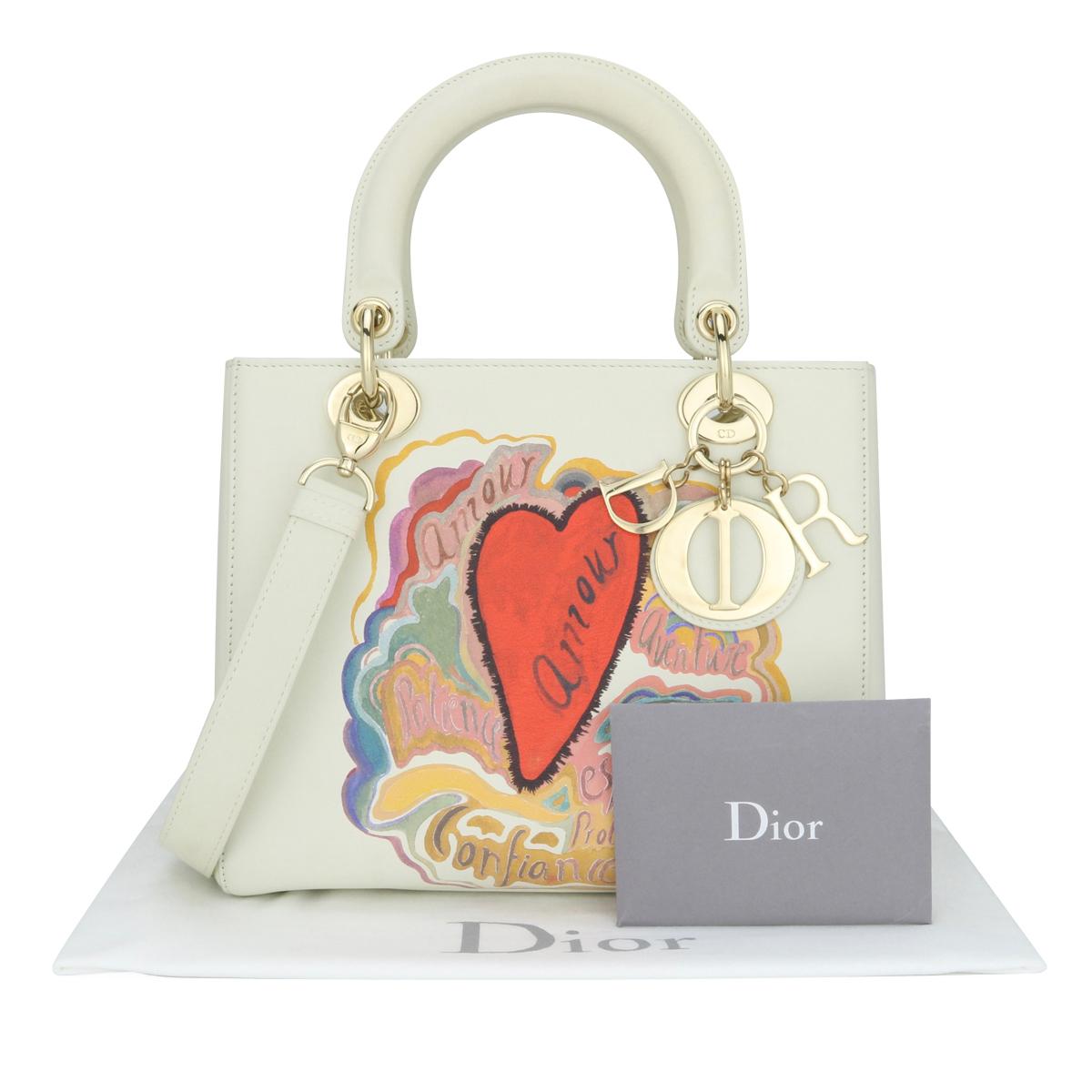 Christian Dior Lady Dior Medium Tasche in Amour Druck aus cremefarbenem weißem Kalbsleder GHW 2018 16