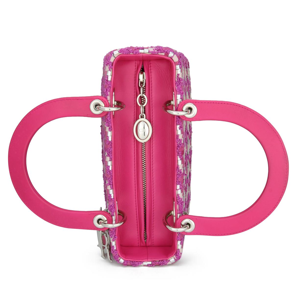 Christian Dior Lady Dior Medium Tasche aus rosa & silbernem Tweed & Leder SHW 2013 im Angebot 7