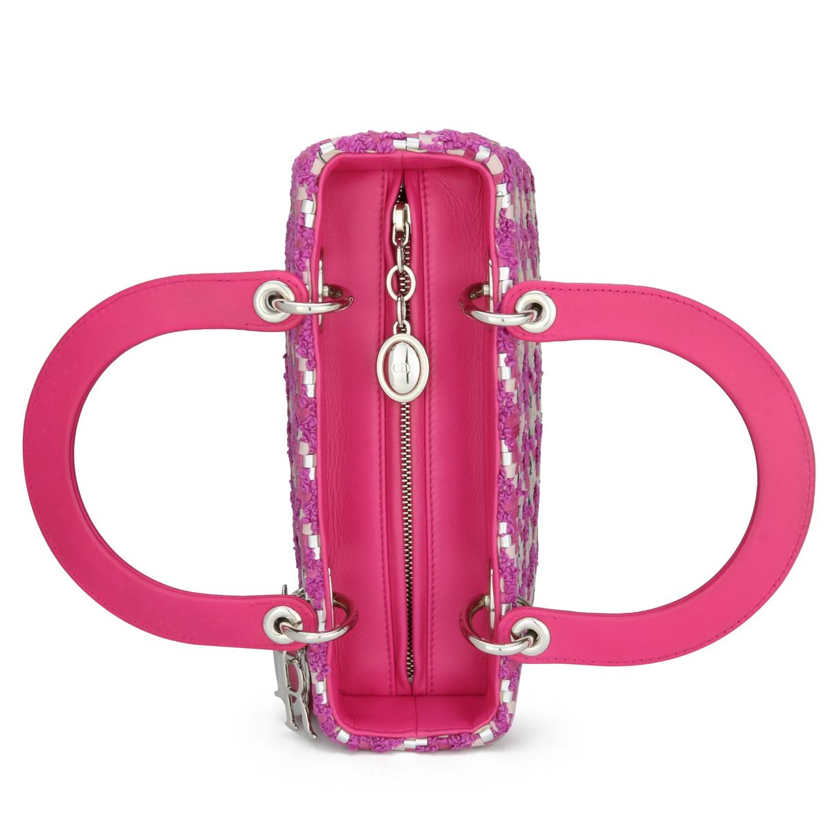 Christian Dior Lady Dior Borsa media in pelle e tweed rosa e argento SHW 2013 in vendita 6