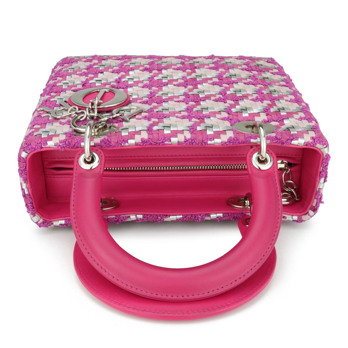 Christian Dior Lady Dior Borsa media in pelle e tweed rosa e argento SHW 2013 in vendita 8