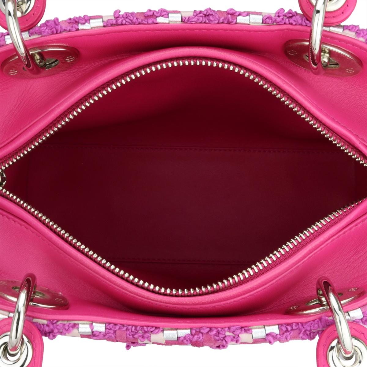Christian Dior Lady Dior Borsa media in pelle e tweed rosa e argento SHW 2013 in vendita 9