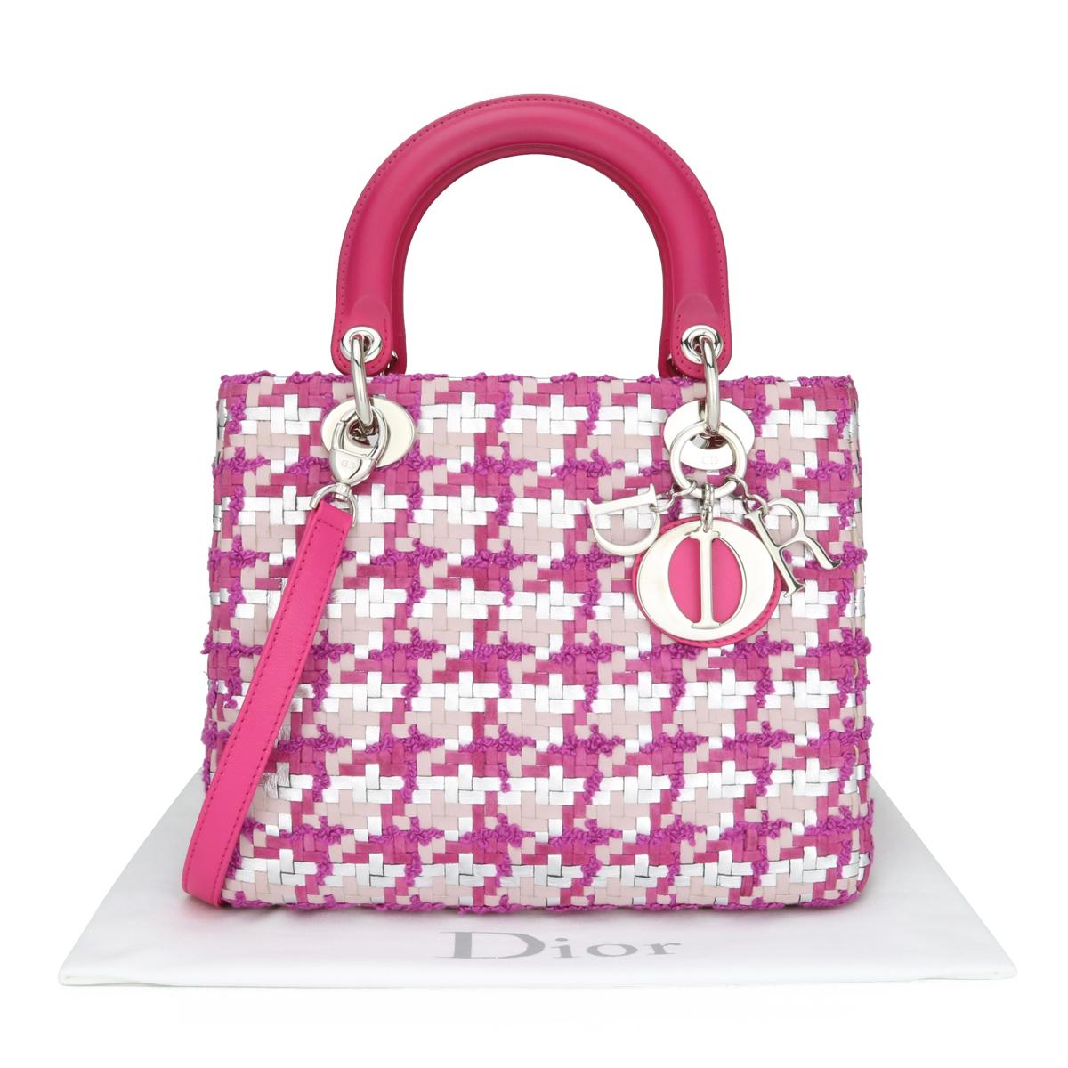 Christian Dior Lady Dior Medium Tasche aus rosa & silbernem Tweed & Leder SHW 2013 im Angebot 15