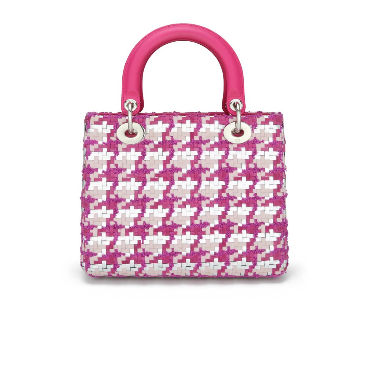 Christian Dior Lady Dior Medium Bag in tweed rosa e argento e pelle d'agnello con hardware d'argento 2013.

Questa borsa è in ottime condizioni. 

- Condizioni esterne: Ottime condizioni. Gli angoli presentano una leggera usura della superficie