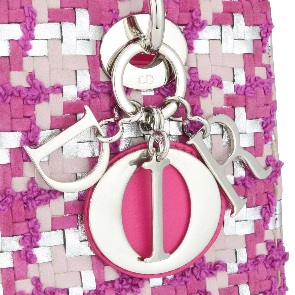 Rosa Christian Dior Lady Dior Borsa media in pelle e tweed rosa e argento SHW 2013 in vendita