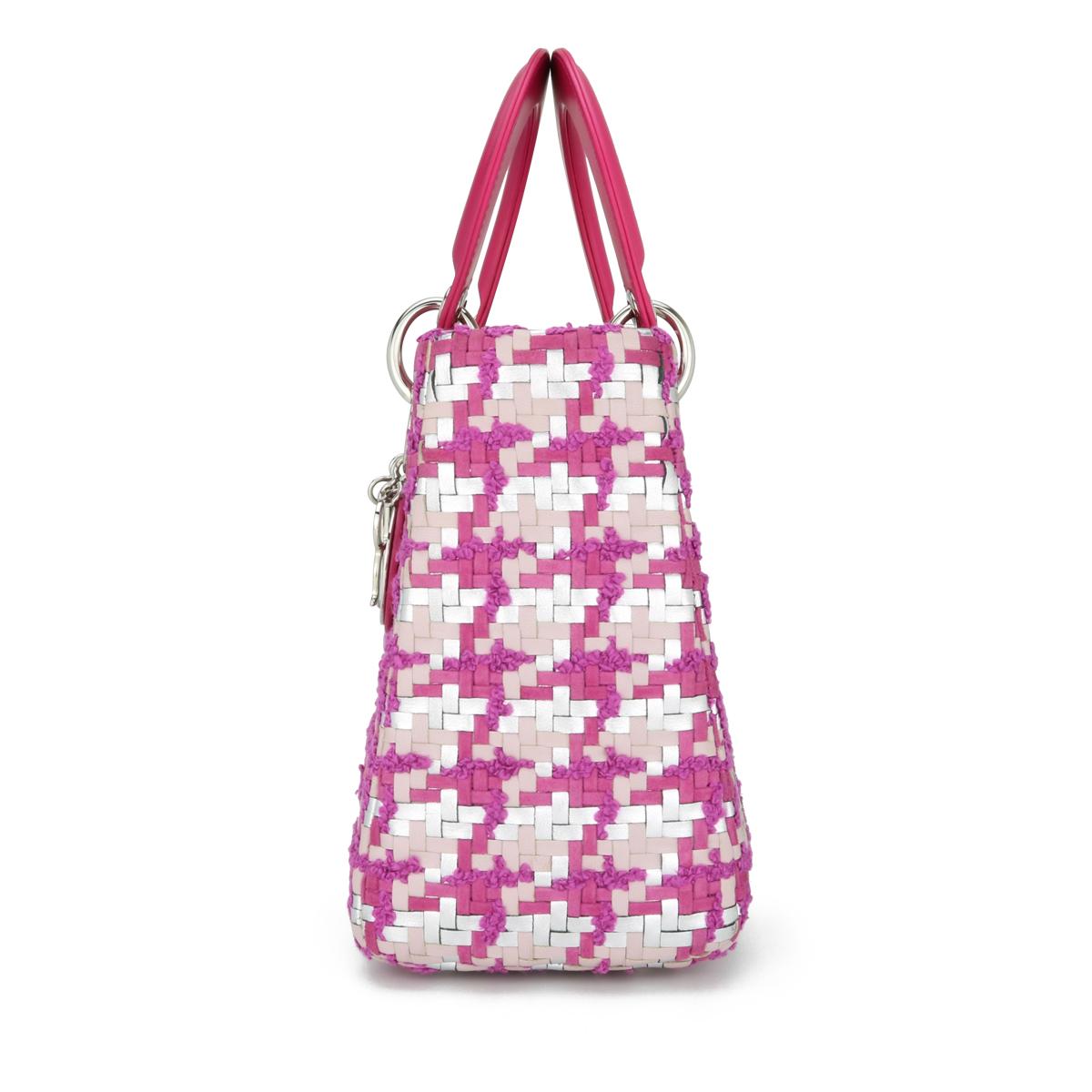 Christian Dior Lady Dior Borsa media in pelle e tweed rosa e argento SHW 2013 In condizioni buone in vendita a Huddersfield, GB