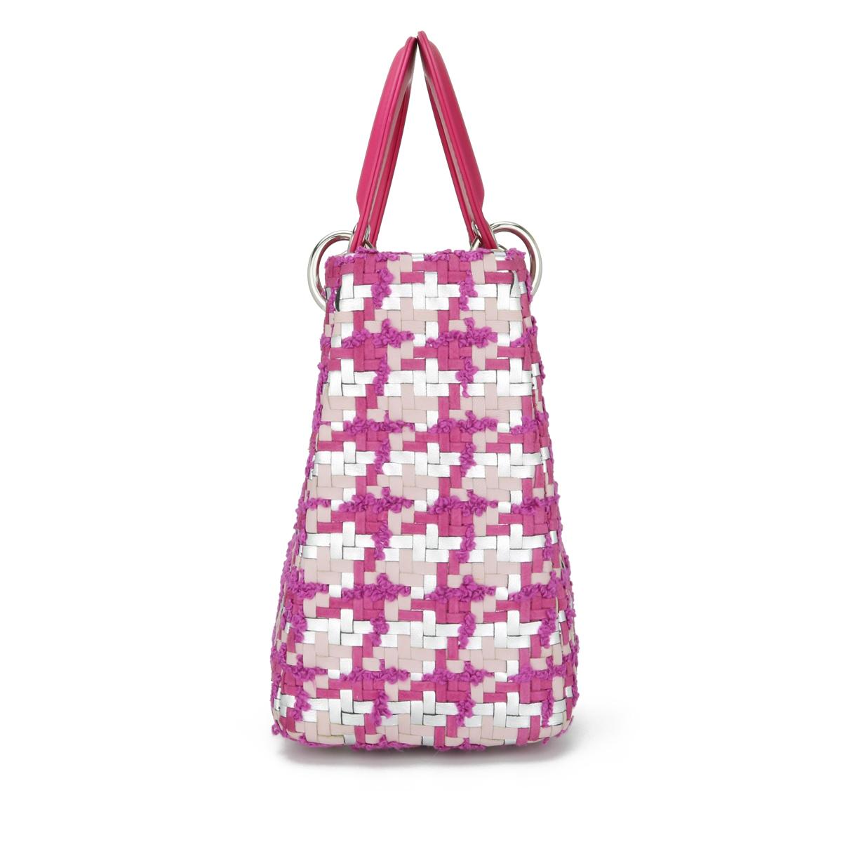 da uomo o donna Christian Dior Lady Dior Borsa media in pelle e tweed rosa e argento SHW 2013 in vendita
