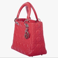 Christian Dior Lady Dior Medium Bag Red Lambskin Cannage - '10s