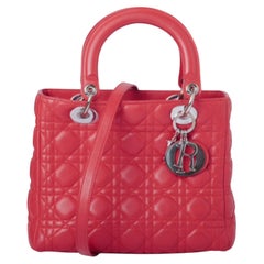 Christian Dior Lady Dior Medium Bag Red Lambskin Cannage - '10s