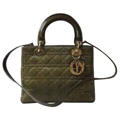 Christian Dior Lady Dior Medium Khaki Canvas Bag