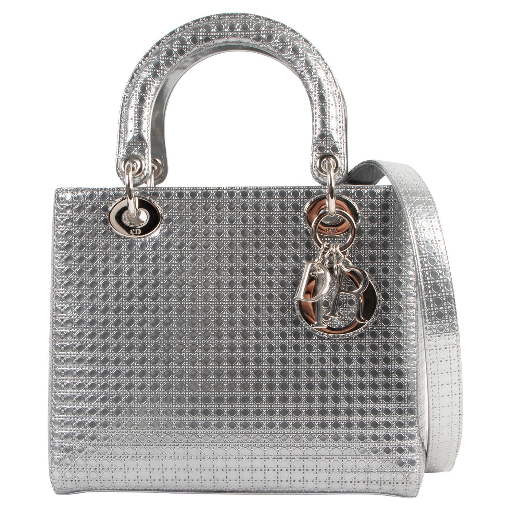 Christian Dior Lady Dior Medium Silver Micro Cannage Bag at 1stDibs
