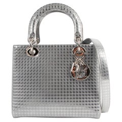 Christian Dior Lady Dior Medium Silver Micro Cannage Bag