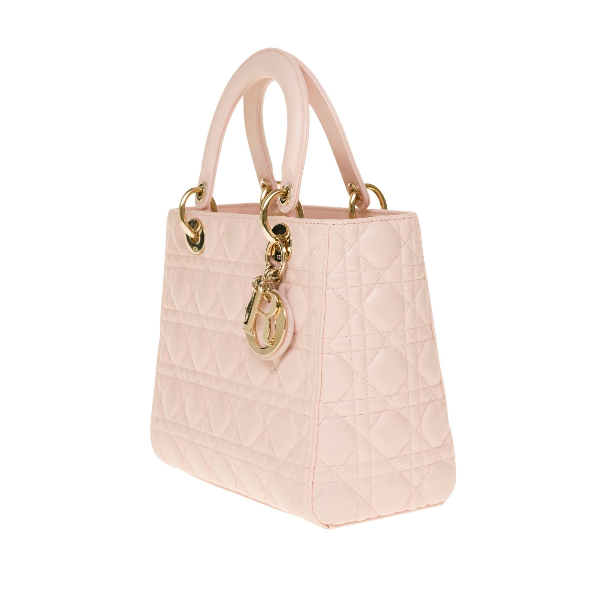 White  Christian Dior Lady Dior Medium size handbag in Baby Pink cannage leather, CHW