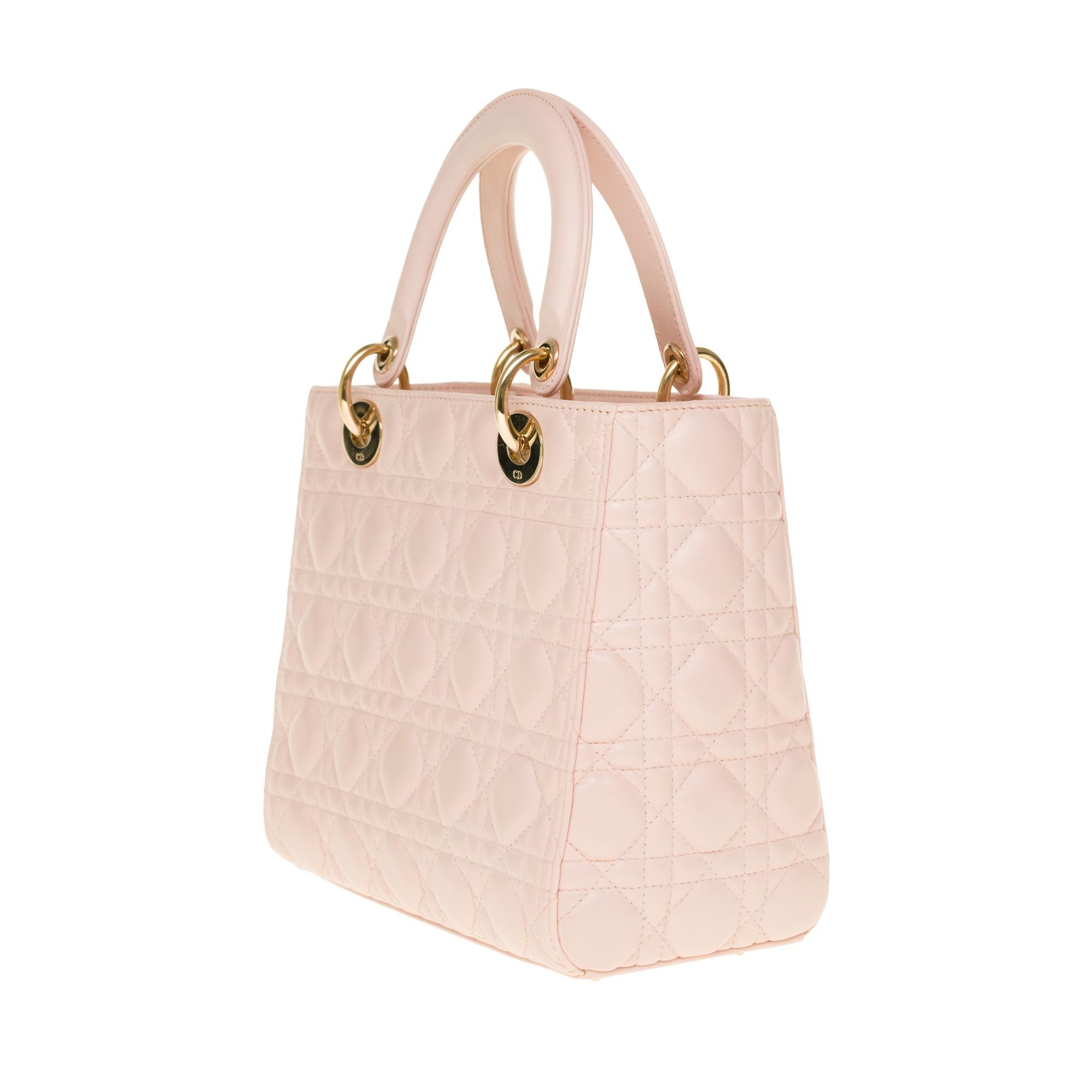  Christian Dior Lady Dior Medium size handbag in Baby Pink cannage leather, CHW In Excellent Condition In Paris, IDF
