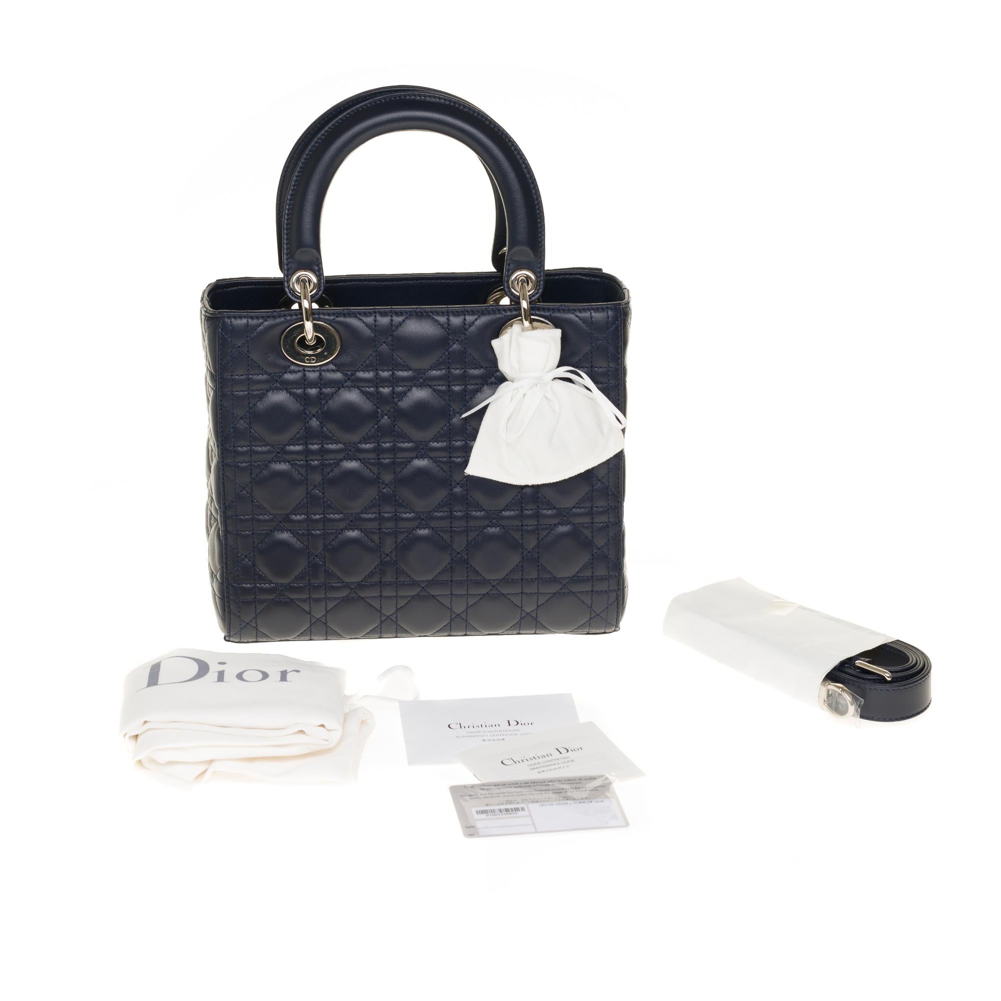  Christian Dior Lady Dior Medium size handbag in blue navy cannage leather, PHW 6