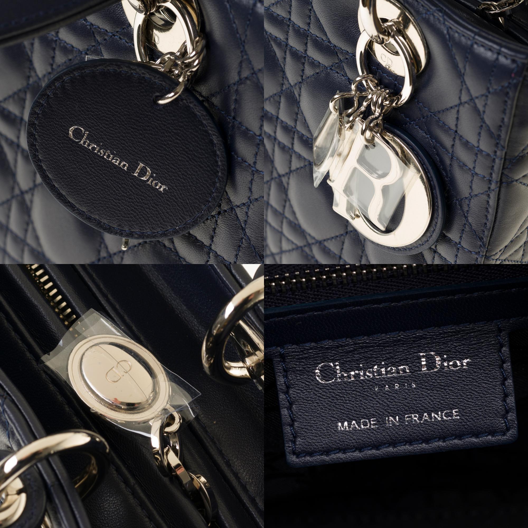 Women's  Christian Dior Lady Dior Medium size handbag in blue navy cannage leather, PHW
