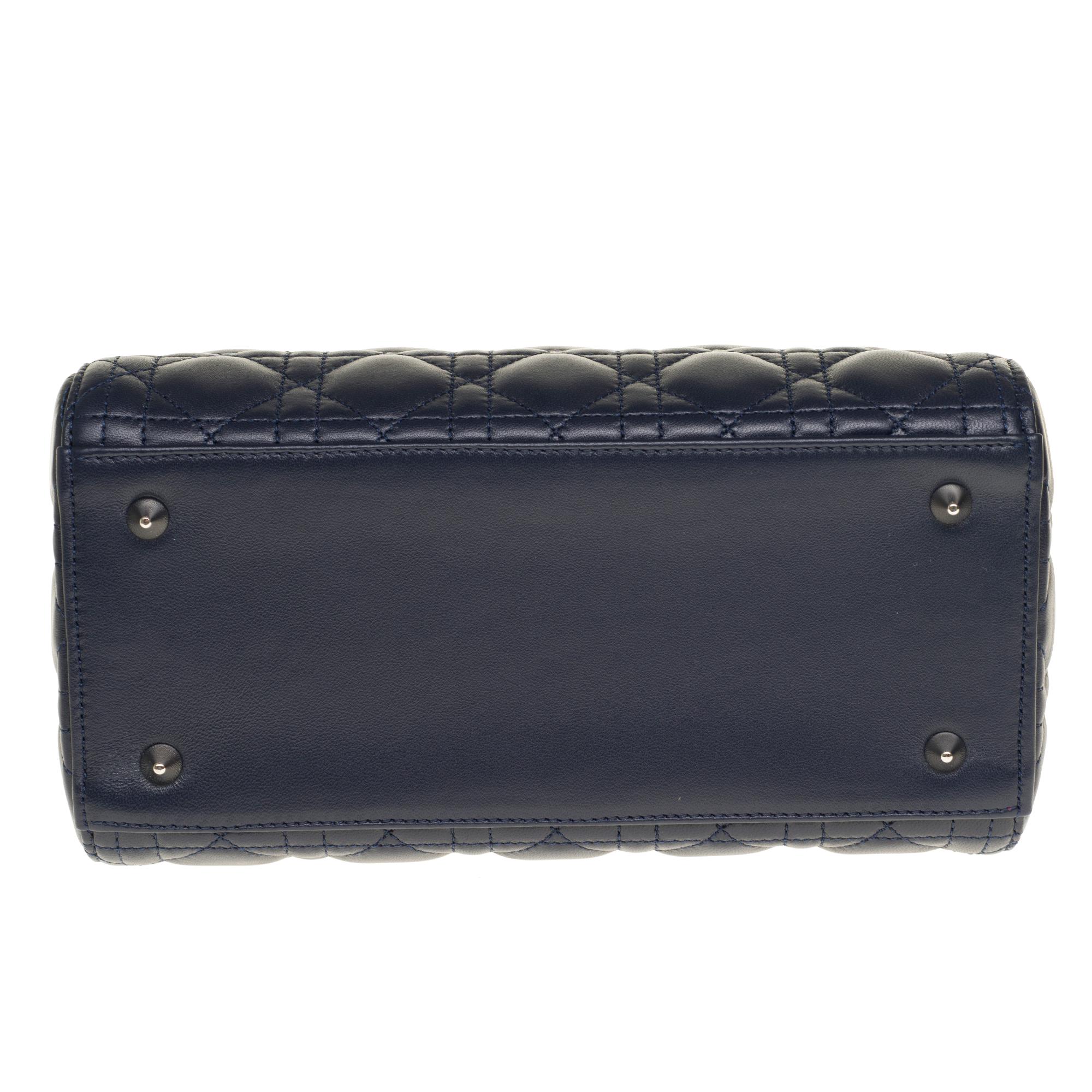  Christian Dior Lady Dior Medium size handbag in blue navy cannage leather, PHW 4