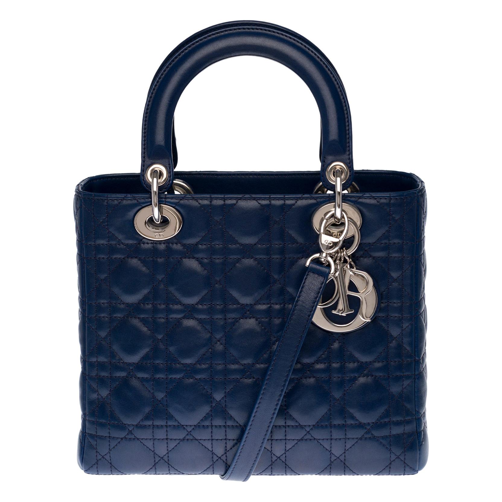 Dior Laurge Size Navy Blue Gift Bag W/Metal Star Charm & White