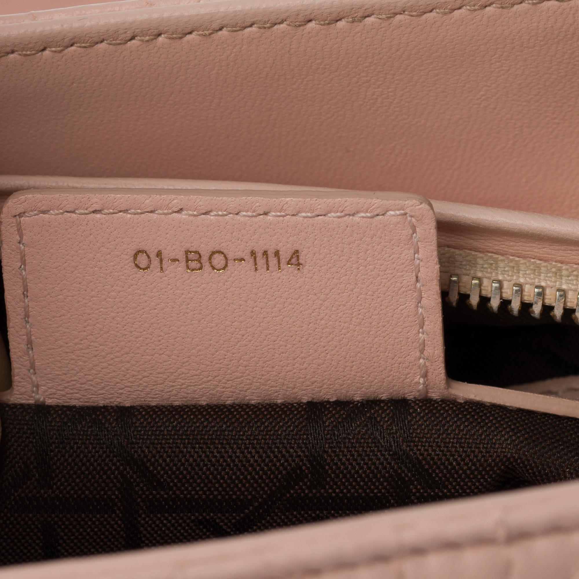 Beige  Christian Dior Lady Dior Medium size handbag in Pink cannage leather, GHW