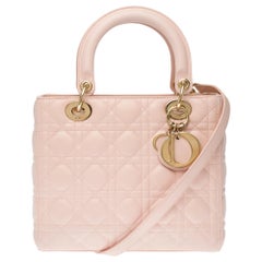  Christian Dior Lady Dior Medium size handbag in Pink cannage leather, GHW