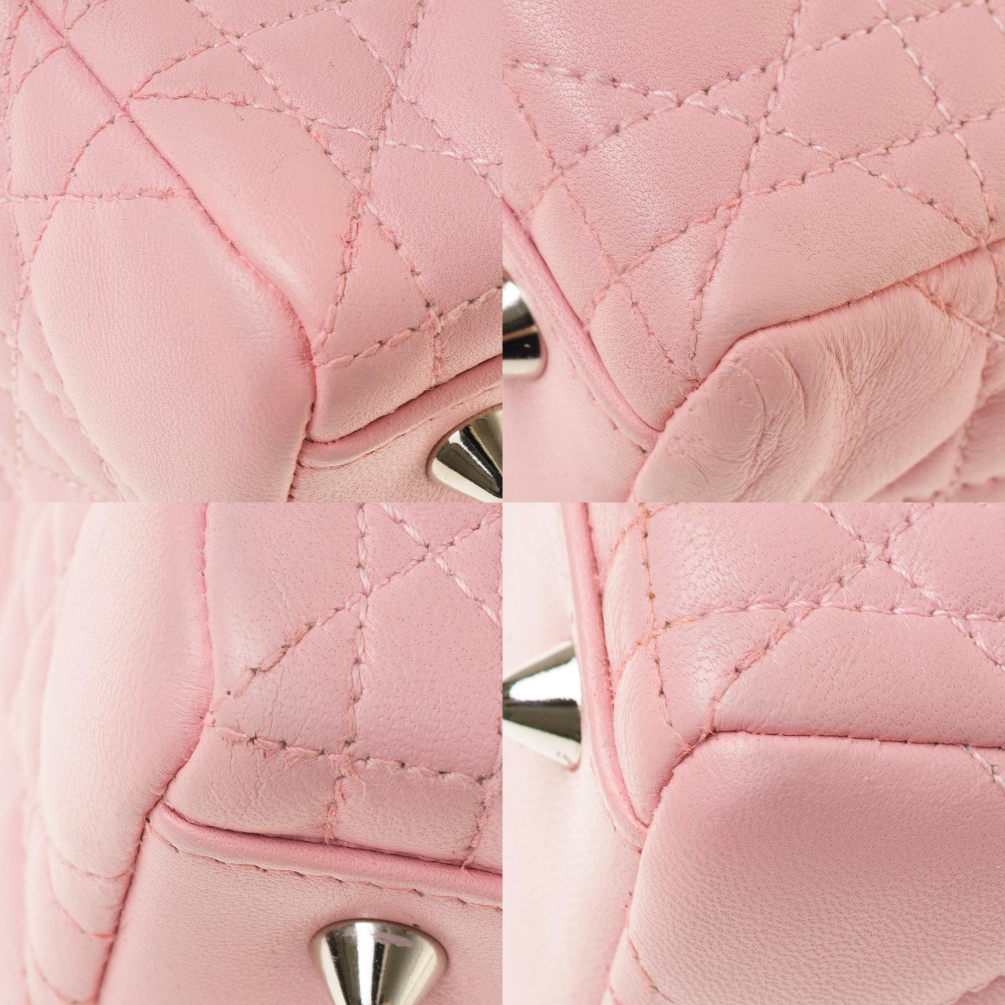 Christian Dior Lady Dior Medium size handbag in Pink cannage leather, SHW 4
