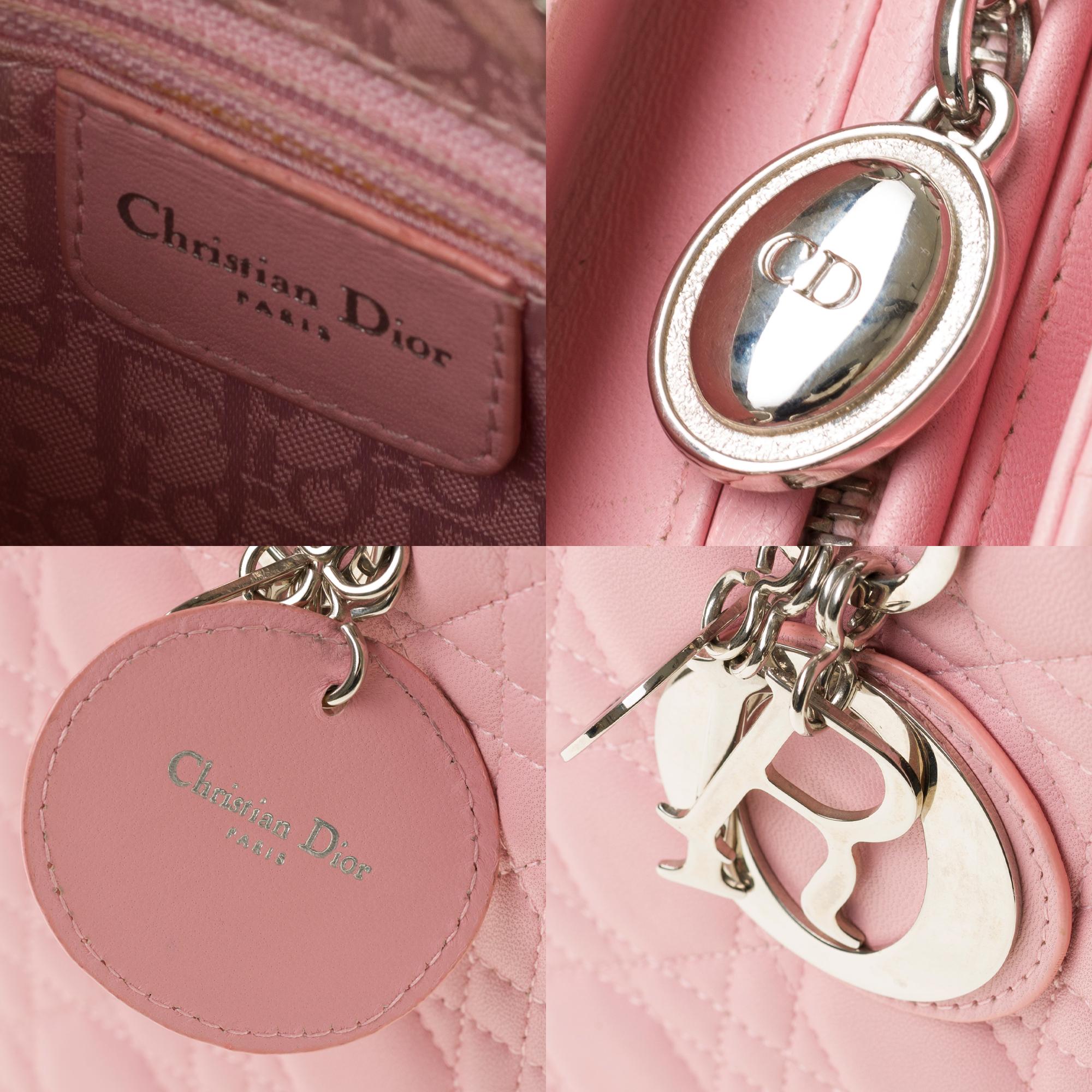  Christian Dior Lady Dior Medium size handbag in Pink cannage leather, SHW In Good Condition In Paris, IDF