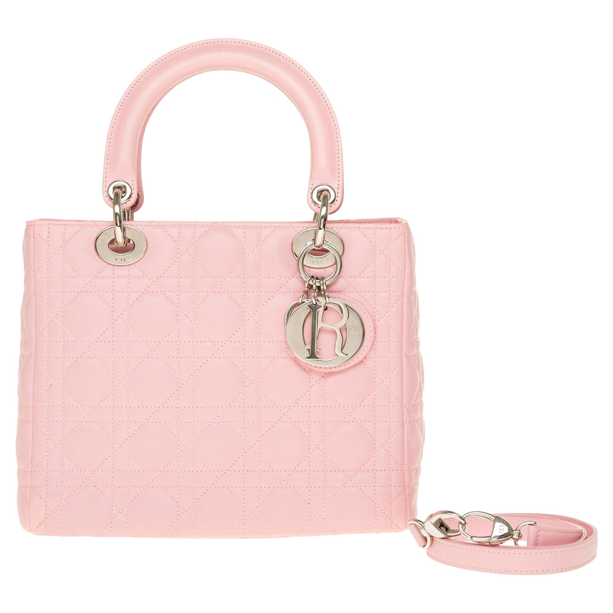  Christian Dior Lady Dior Medium size handbag in Pink cannage leather, SHW