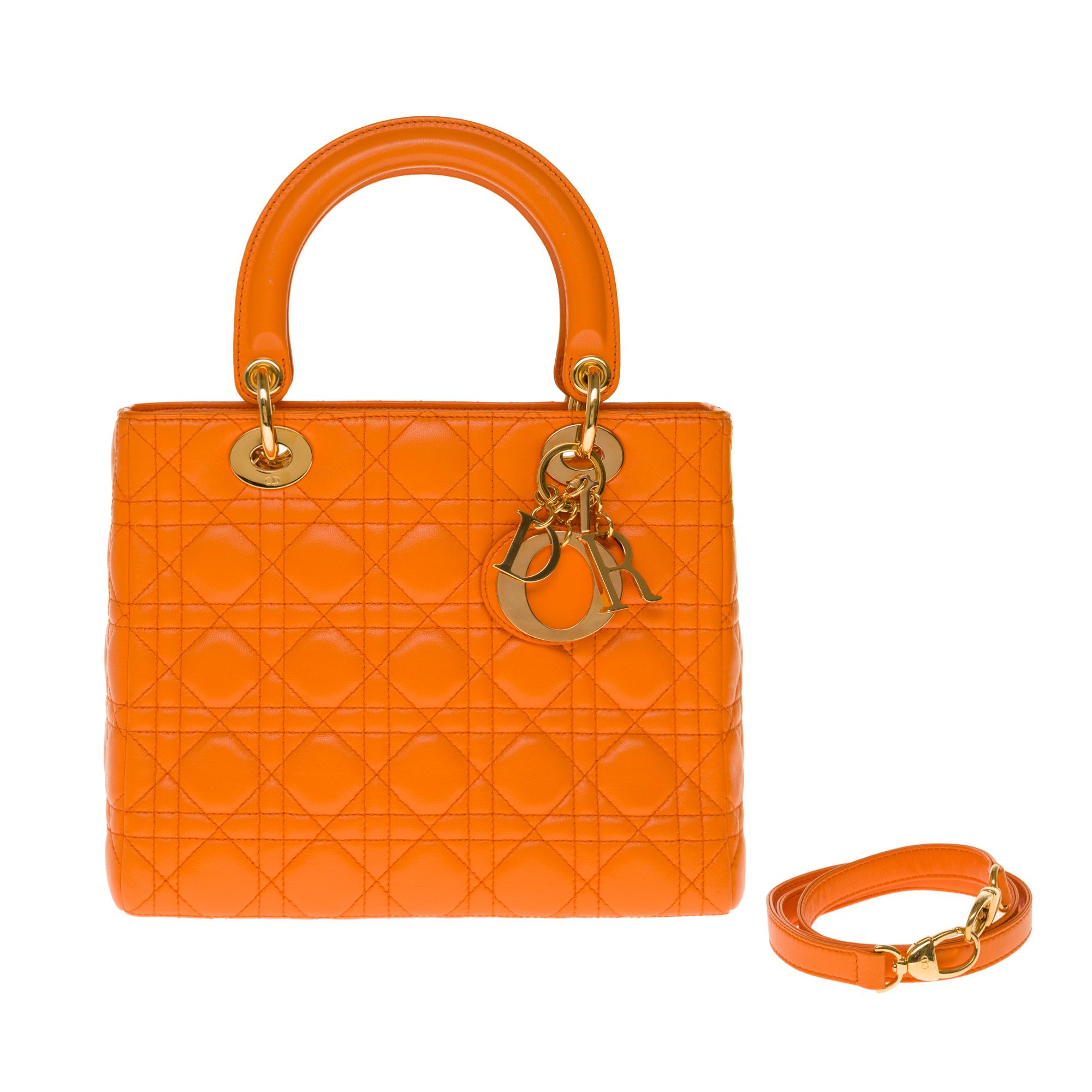  Christian Dior Lady Dior Medium size handbag in Pumpkin cannage leather, GHW 3