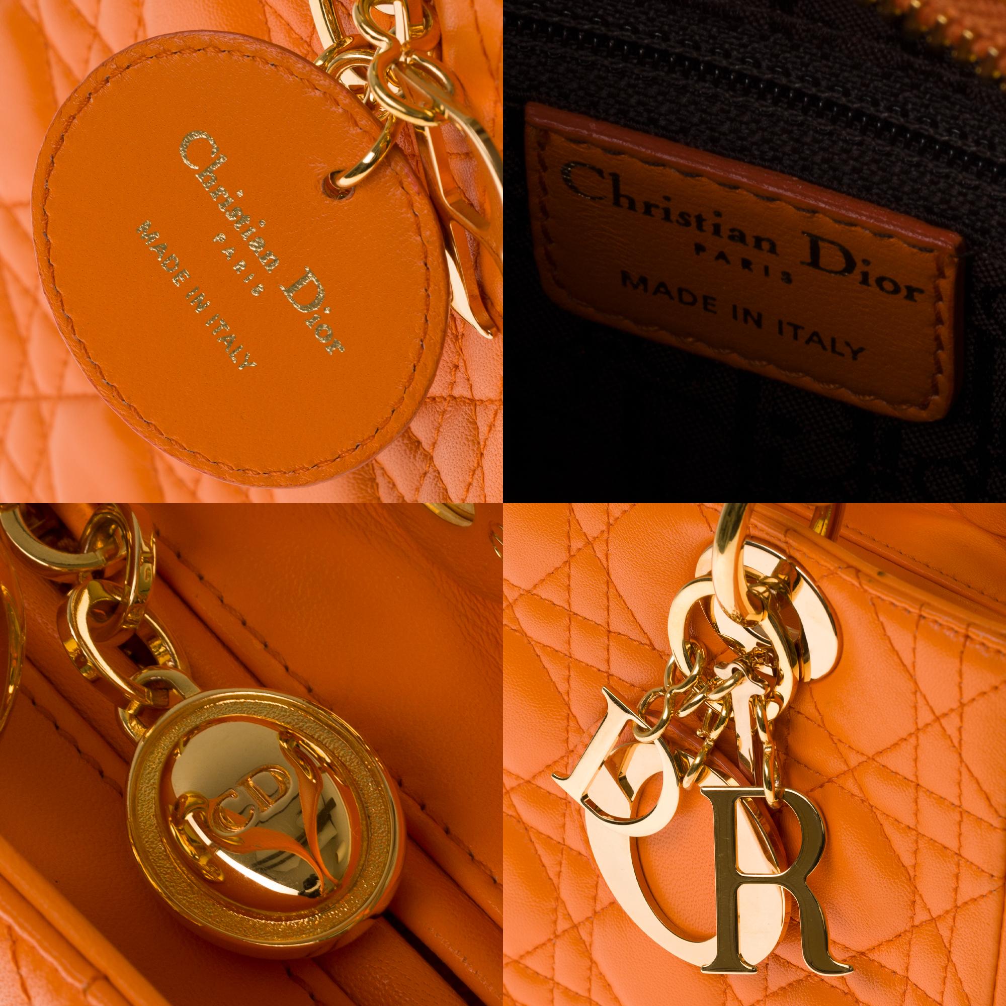 Orange  Christian Dior Lady Dior Medium size handbag in Pumpkin cannage leather, GHW