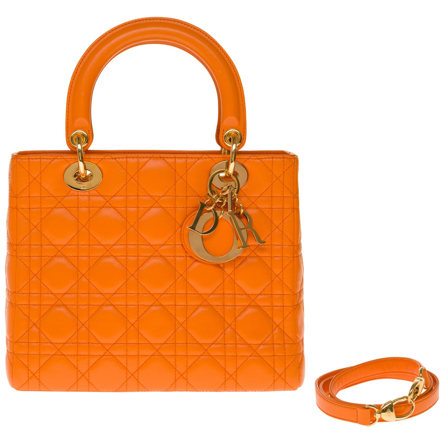  Christian Dior Lady Dior Medium size handbag in Pumpkin cannage leather, GHW