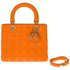 Christian Dior Lady Dior Medium size handbag in Pumpkin cannage leather, GHW