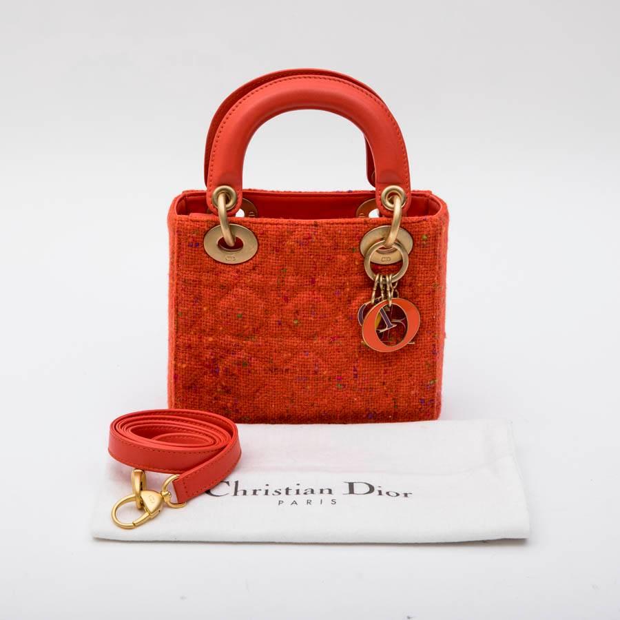 CHRISTIAN DIOR 'Lady Dior' Mini Bag in Coral Tweed and leather 6