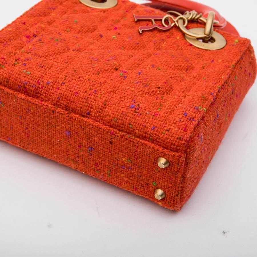 CHRISTIAN DIOR 'Lady Dior' Mini Bag in Coral Tweed and leather 1