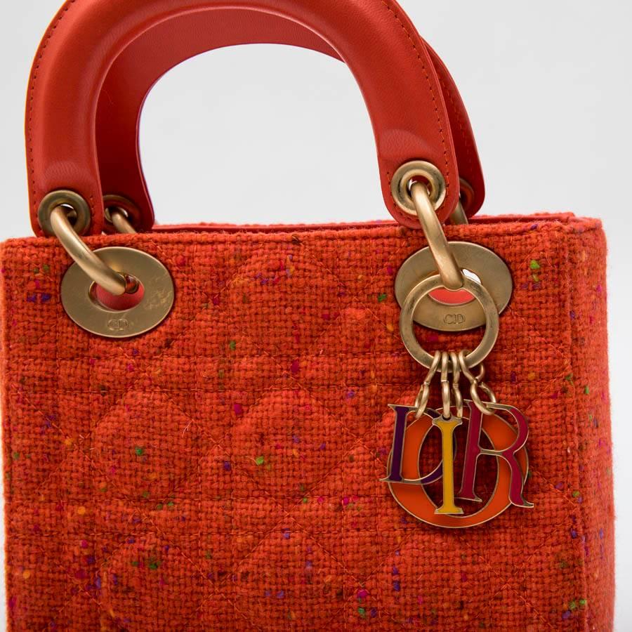 CHRISTIAN DIOR 'Lady Dior' Mini Bag in Coral Tweed and leather 2