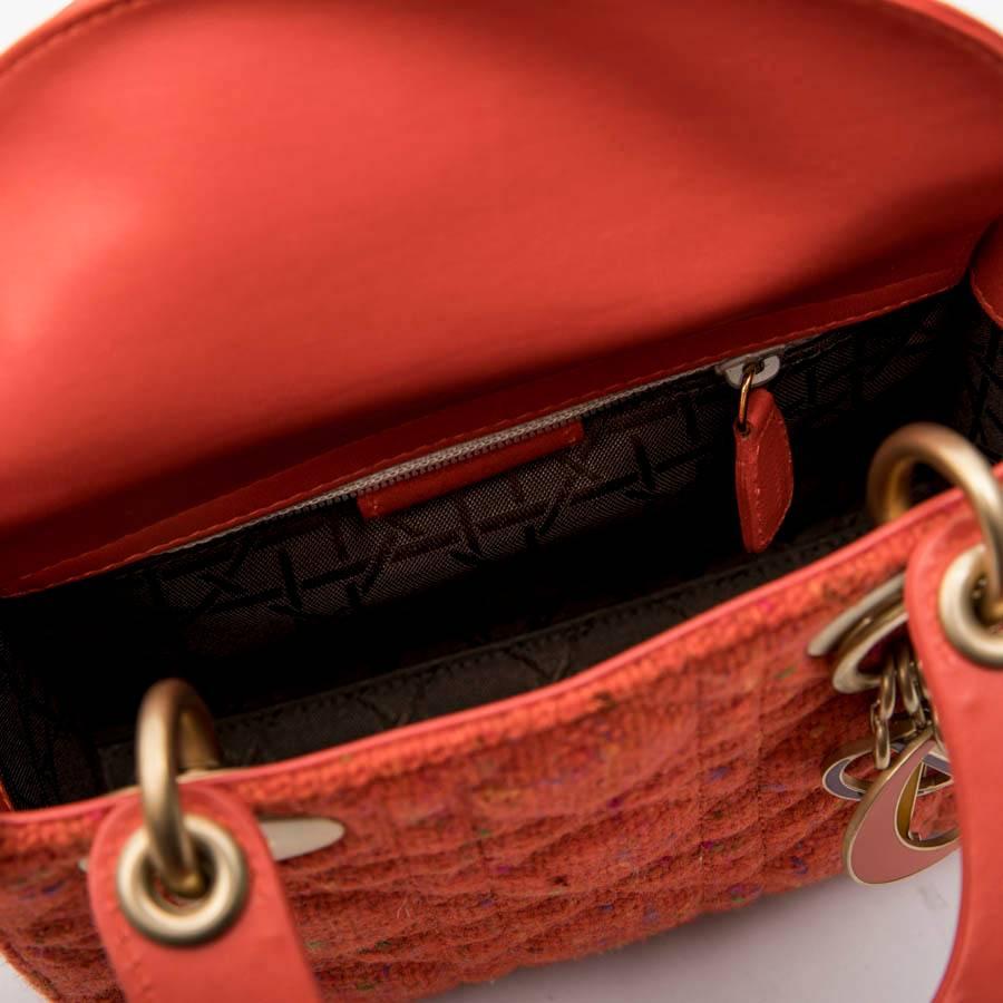 CHRISTIAN DIOR 'Lady Dior' Mini Bag in Coral Tweed and leather 3
