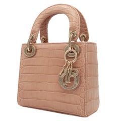 Christian Dior Lady Dior Mini Beige Crocodile Champagne Hardware with Crystals