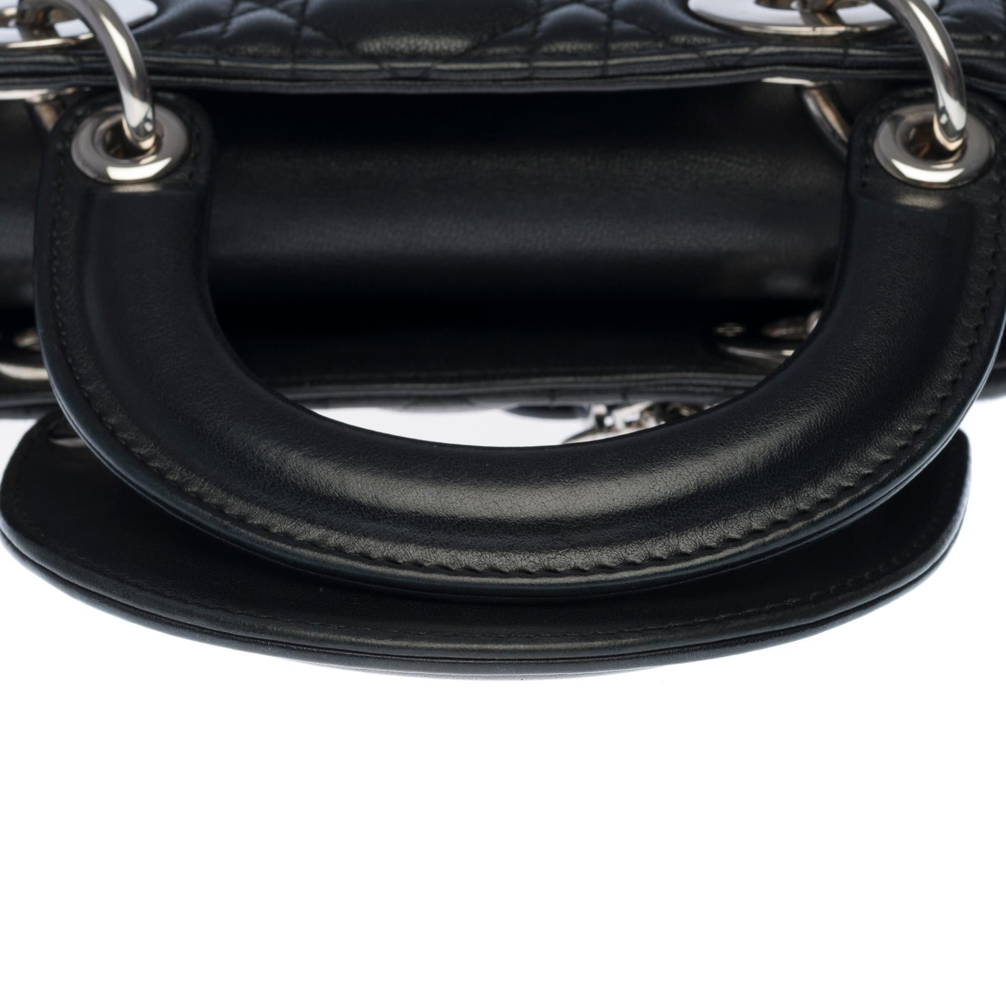 Women's  Christian Dior Lady Dior Mini handbag strap in black cannage leather, SHW