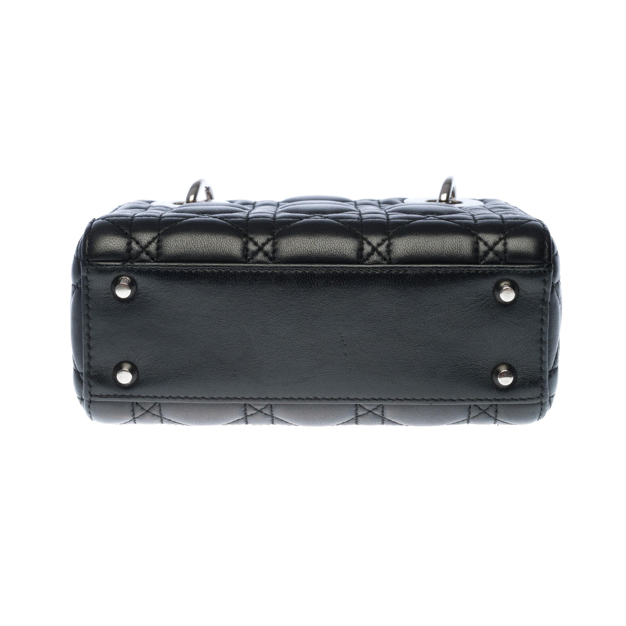  Christian Dior Lady Dior Mini handbag strap in black cannage leather, SHW 1
