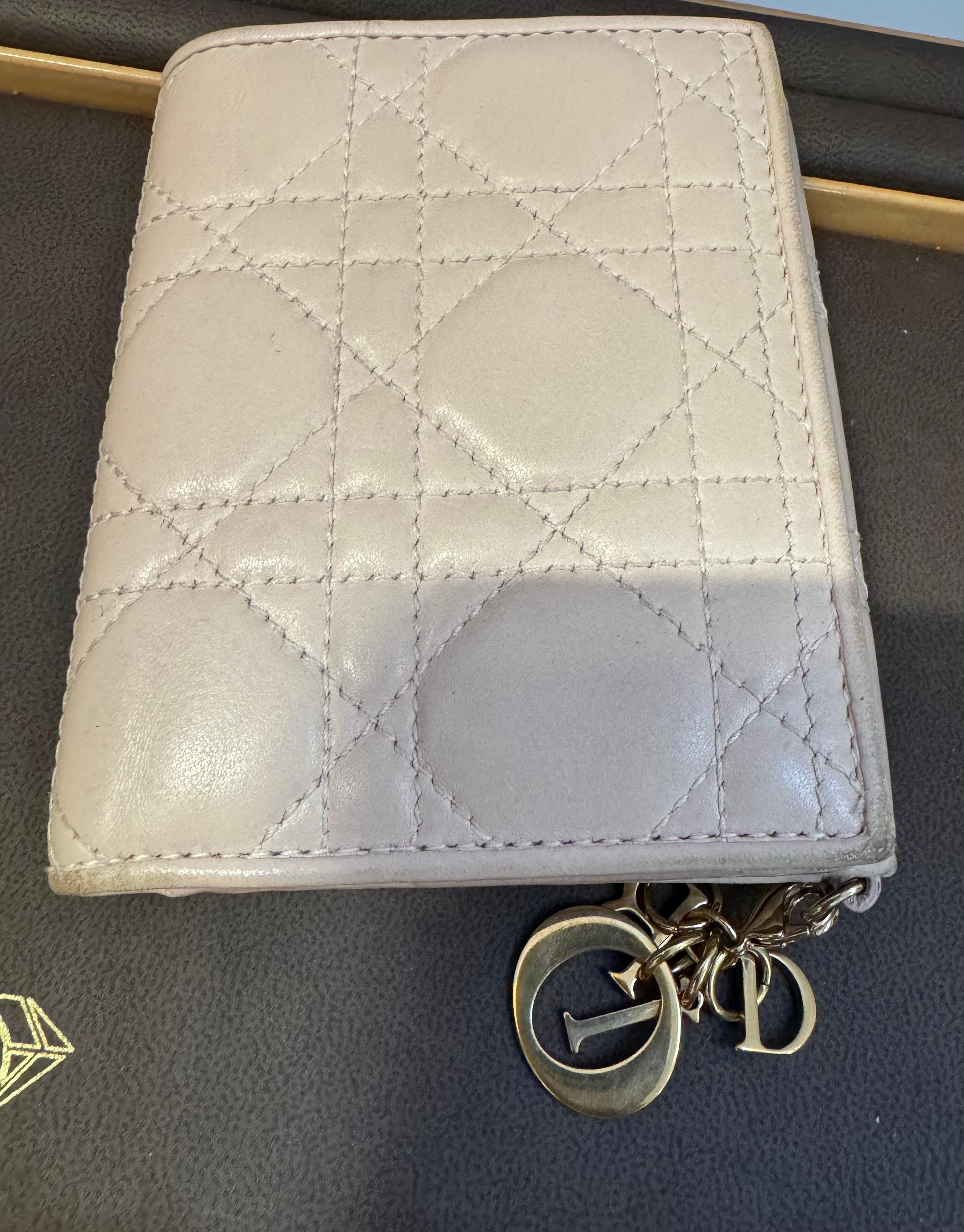 Women's Christian Dior lady Dior Mini wallet, Cream / Beige For Sale