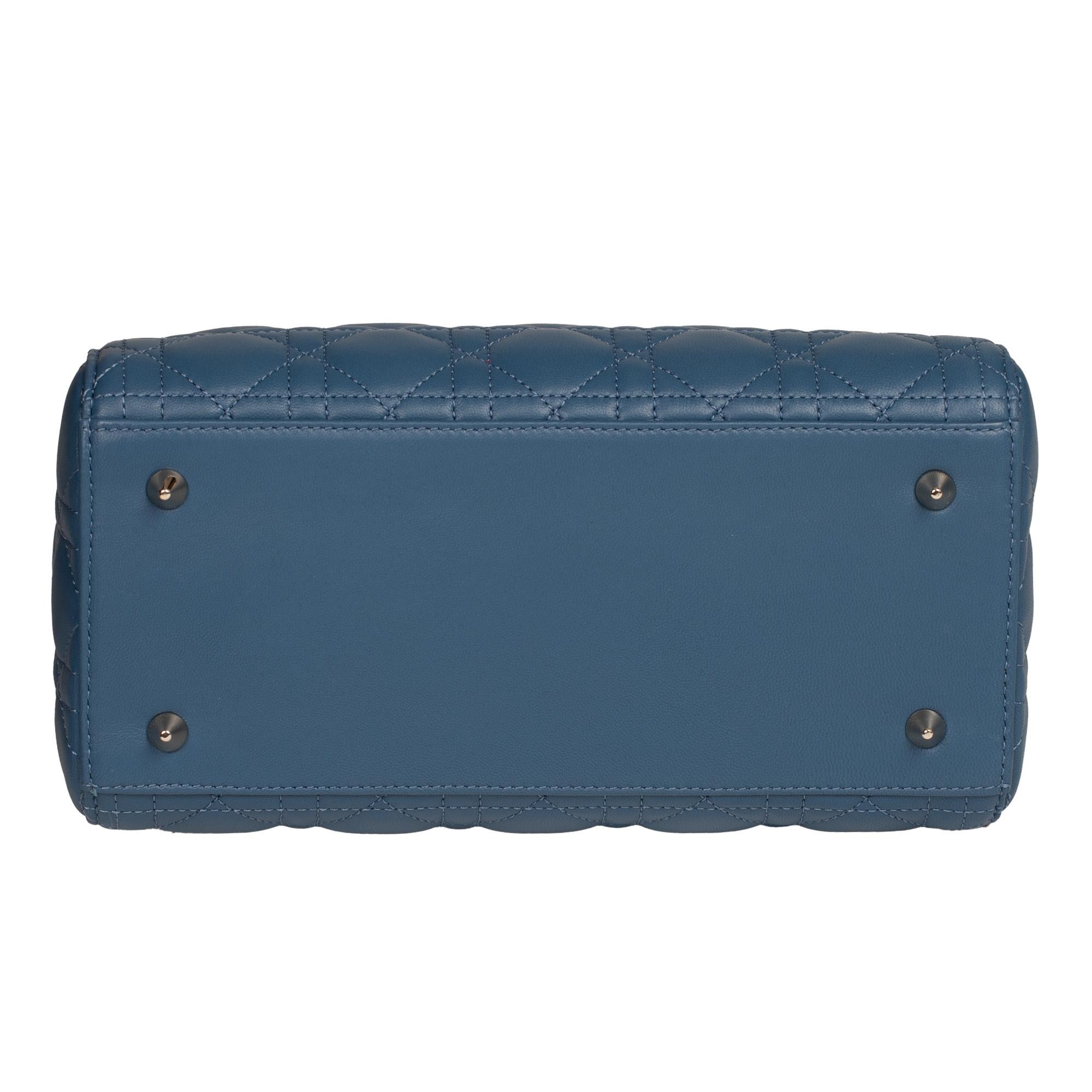  Christian Dior Lady Dior MM (Medium size) handbag in blue cannage leather, PHW 4