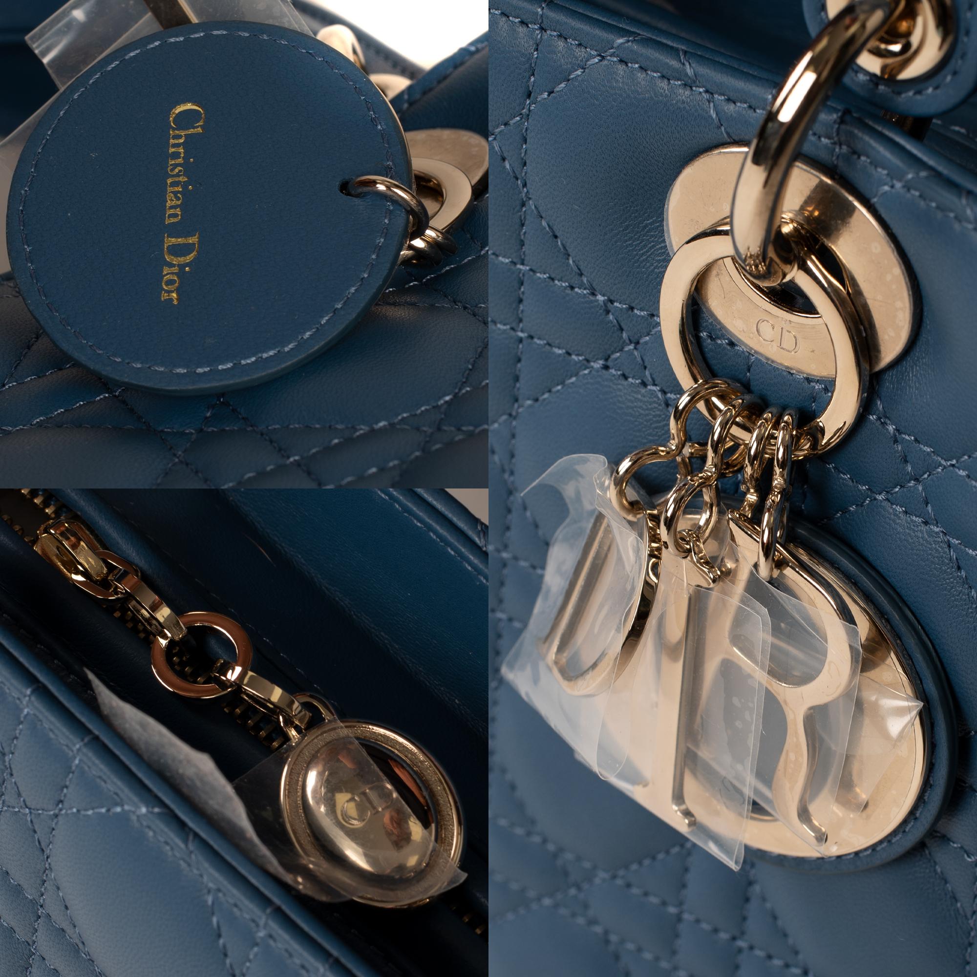 Women's  Christian Dior Lady Dior MM (Medium size) handbag in blue cannage leather, PHW