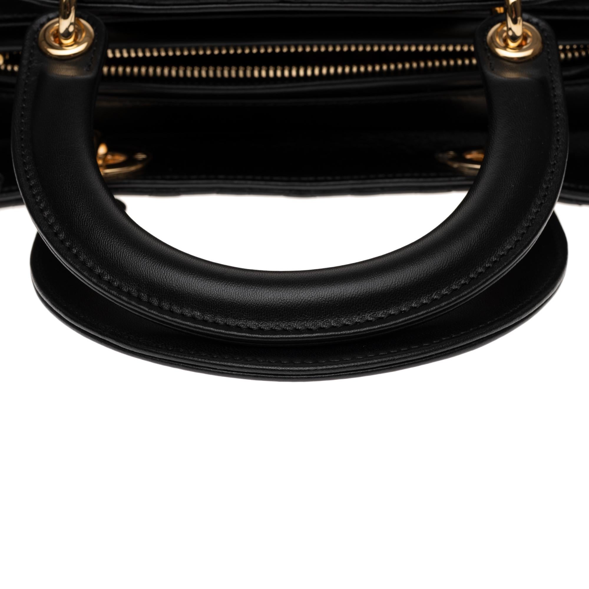 Women's  Christian Dior Lady Dior MM (Medium size) handbag in black cannage leather, GHW