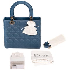  Christian Dior Lady Dior MM (Medium size) handbag in blue cannage leather, PHW